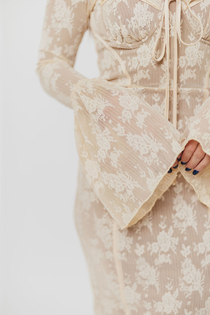 Heirloom Maxi Dress in Cream Tailored Silhouette — not ideal for advanced maternity