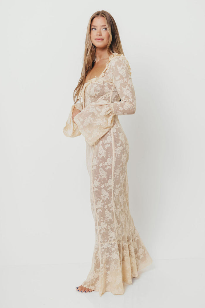 Heirloom Maxi Dress in Cream Tailored Silhouette — not ideal for advanced maternity