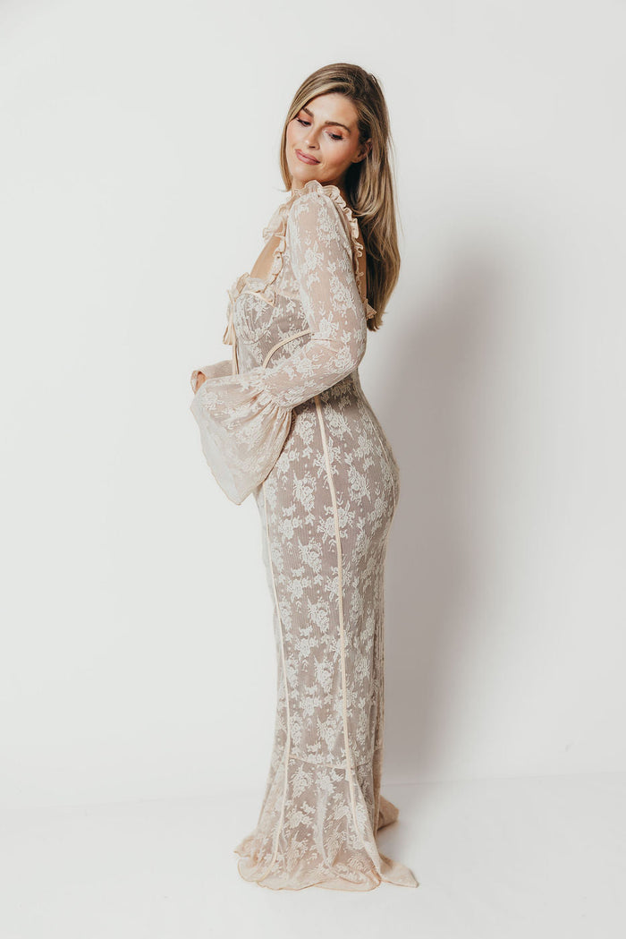 Heirloom Maxi Dress in Cream Tailored Silhouette — not ideal for advanced maternity