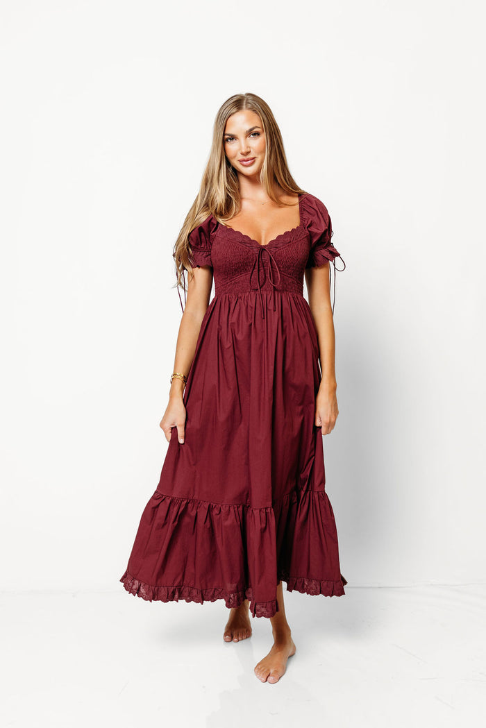 Holdyn 100% Cotton Maxi Dress in Burgundy - Inclusive Sizing
