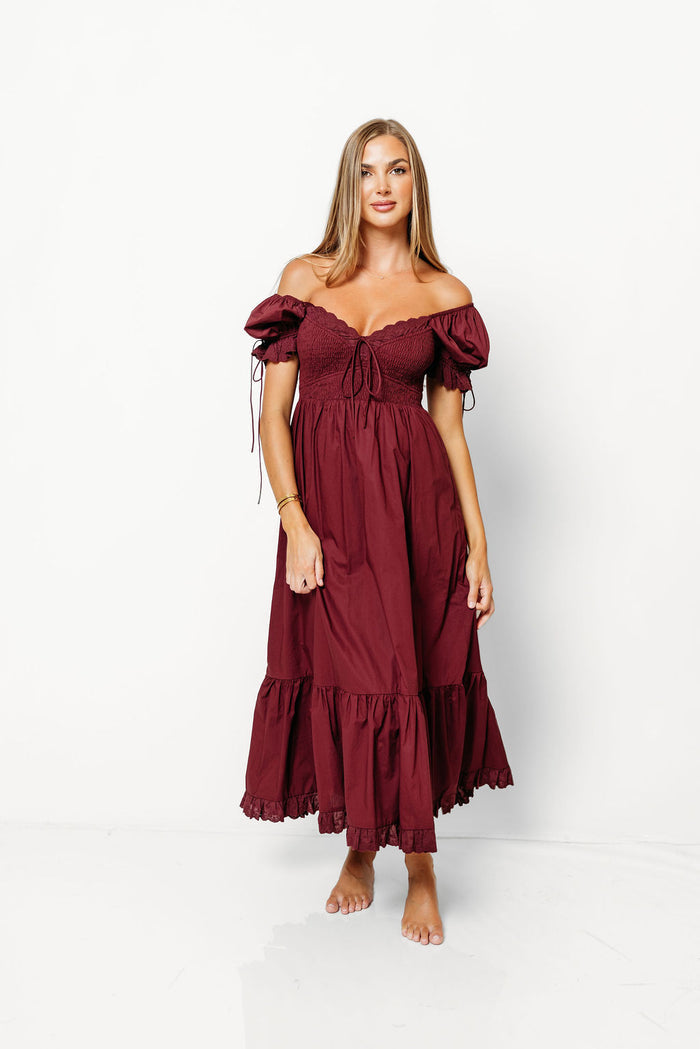 Holdyn 100% Cotton Maxi Dress in Burgundy - Inclusive Sizing