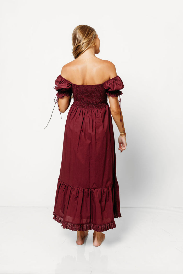 Holdyn 100% Cotton Maxi Dress in Burgundy - Inclusive Sizing