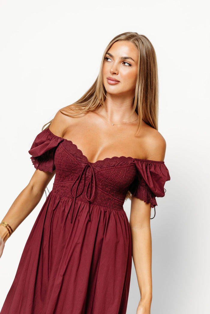 Holdyn 100% Cotton Maxi Dress in Burgundy - Inclusive Sizing