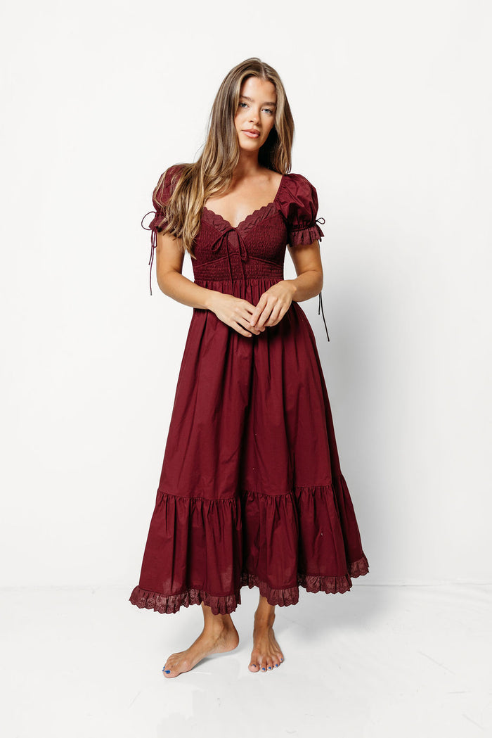 Holdyn 100% Cotton Maxi Dress in Burgundy - Inclusive Sizing