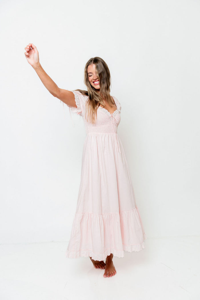 Holdyn 100% Cotton Maxi Dress in Pale Pink - Inclusive Sizing