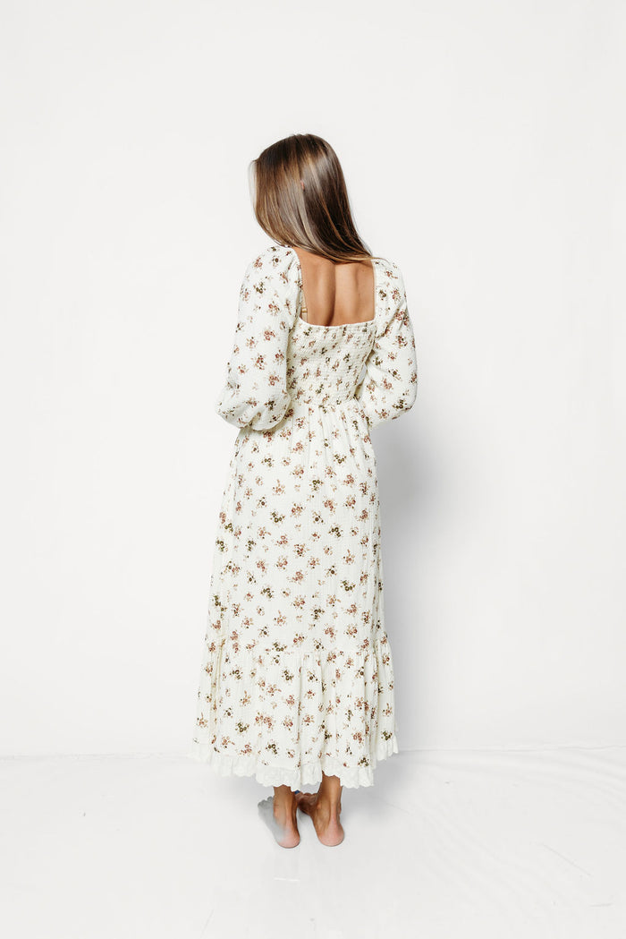 Holdyn 100% Cotton Maxi Dress with Long Sleeves in Ivory Floral - Inclusive Sizing *9/16 PRE-ORDER*
