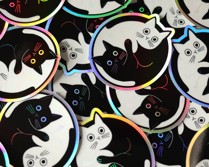 Holographic Yin Yang Cat Vinyl Sticker