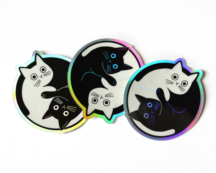 Holographic Yin Yang Cat Vinyl Sticker