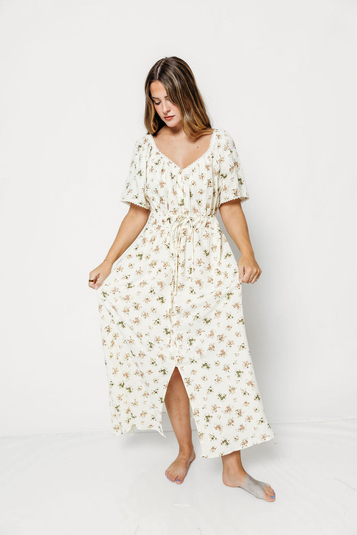 Honey Morning 100% Cotton Oversized Fit Maxi Dress in Ivory Floral - Nursing & Bump Friendly *9/16 PRE-ORDER*