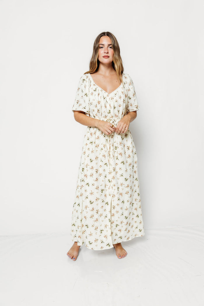 Honey Morning 100% Cotton Oversized Fit Maxi Dress in Ivory Floral - Nursing & Bump Friendly *9/16 PRE-ORDER*