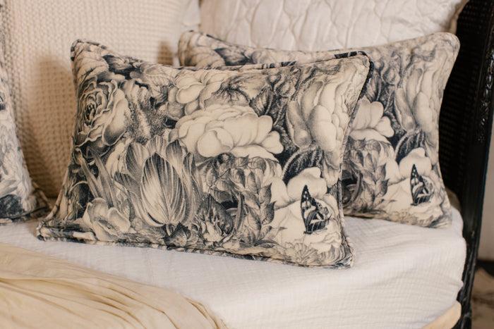 A soft velvet cotton cushion ft. 1900's floral lithographs - a garden dreamt up in ink - Market of Stars