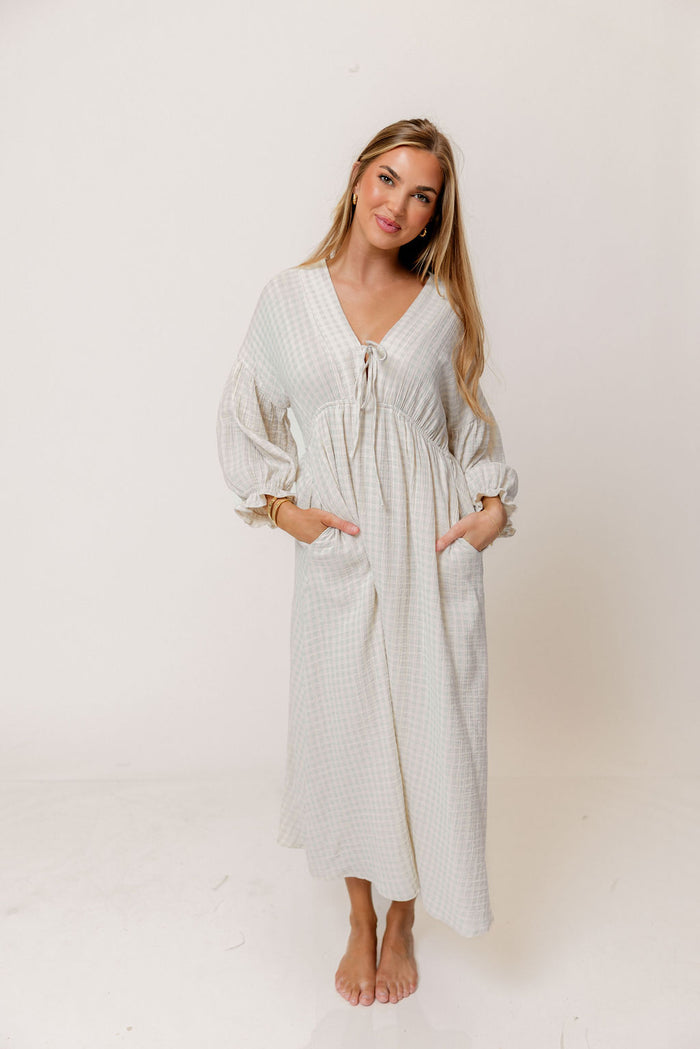 Hunter 100% Cotton Midi Dress in Baby Blue Plaid (Lined) - Bump Friendly