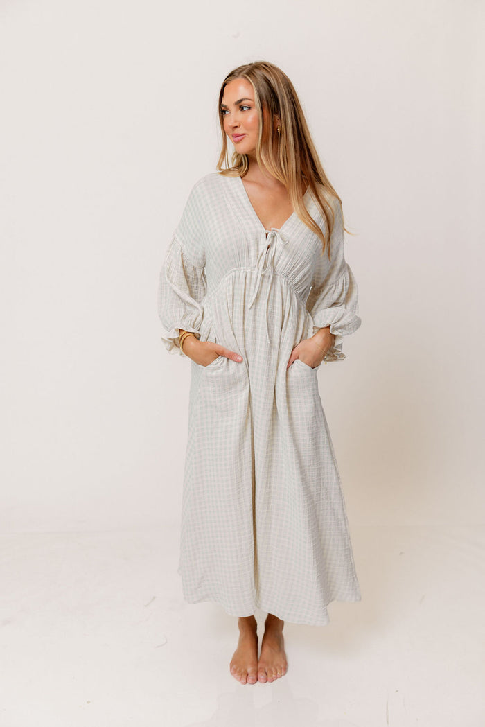 Hunter 100% Cotton Midi Dress in Baby Blue Plaid (Lined) - Bump Friendly