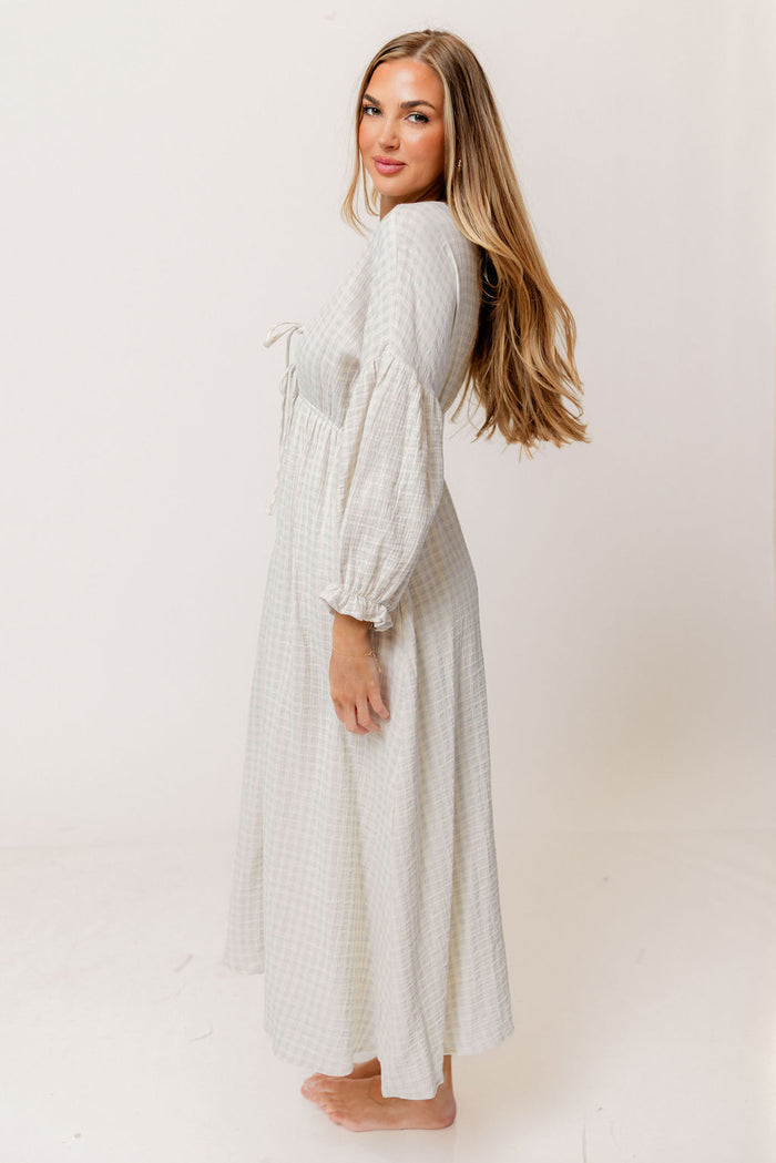 Hunter 100% Cotton Midi Dress in Baby Blue Plaid (Lined) - Bump Friendly