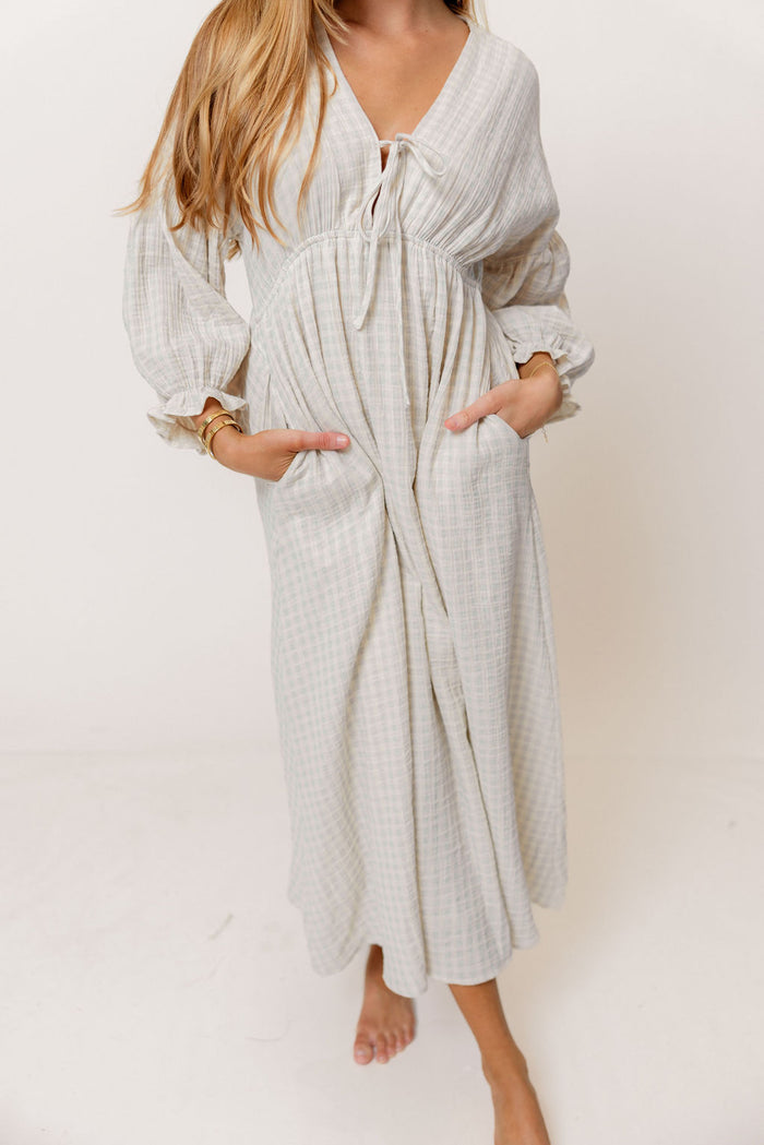 Hunter 100% Cotton Midi Dress in Baby Blue Plaid (Lined) - Bump Friendly