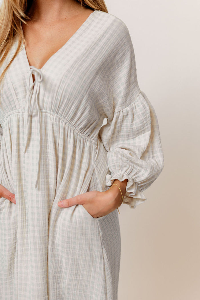 Hunter 100% Cotton Midi Dress in Baby Blue Plaid (Lined) - Bump Friendly
