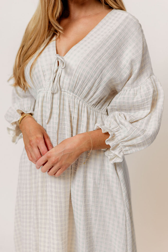 Hunter 100% Cotton Midi Dress in Baby Blue Plaid (Lined) - Bump Friendly
