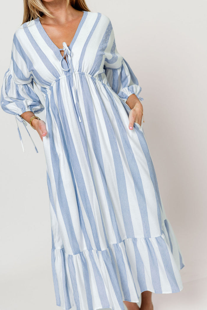 Hunter 100% Cotton Midi Dress in Blue Stripe - Bump Friendly & Inclusive Sizing