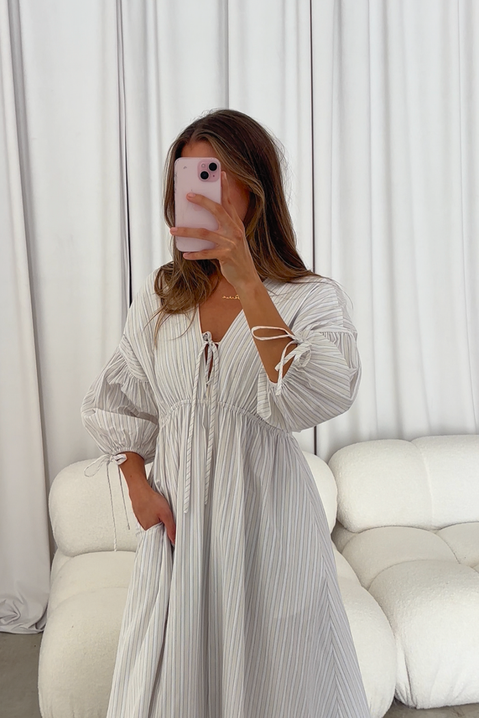 Hunter 100% Cotton Midi Dress in Butter Stripe - Bump Friendly