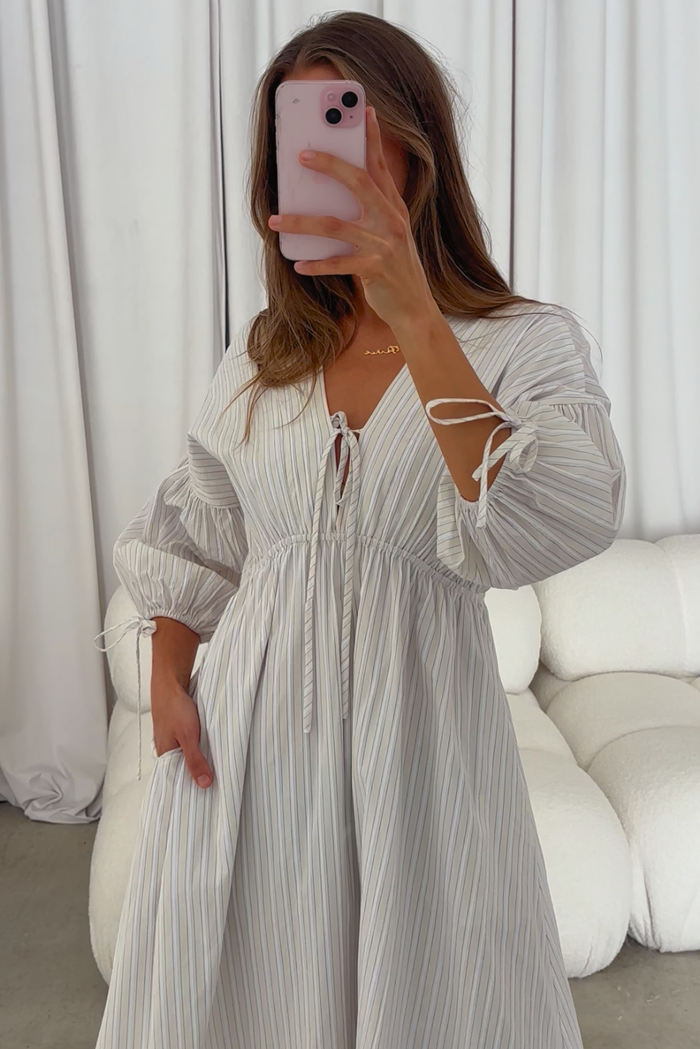 Hunter 100% Cotton Midi Dress in Butter Stripe - Bump Friendly