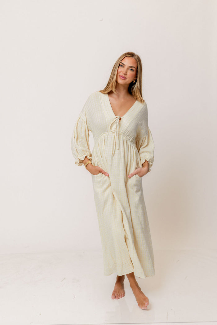Hunter 100% Cotton Midi Dress in Custard Plaid (Lined) - Bump Friendly *Final Sale*