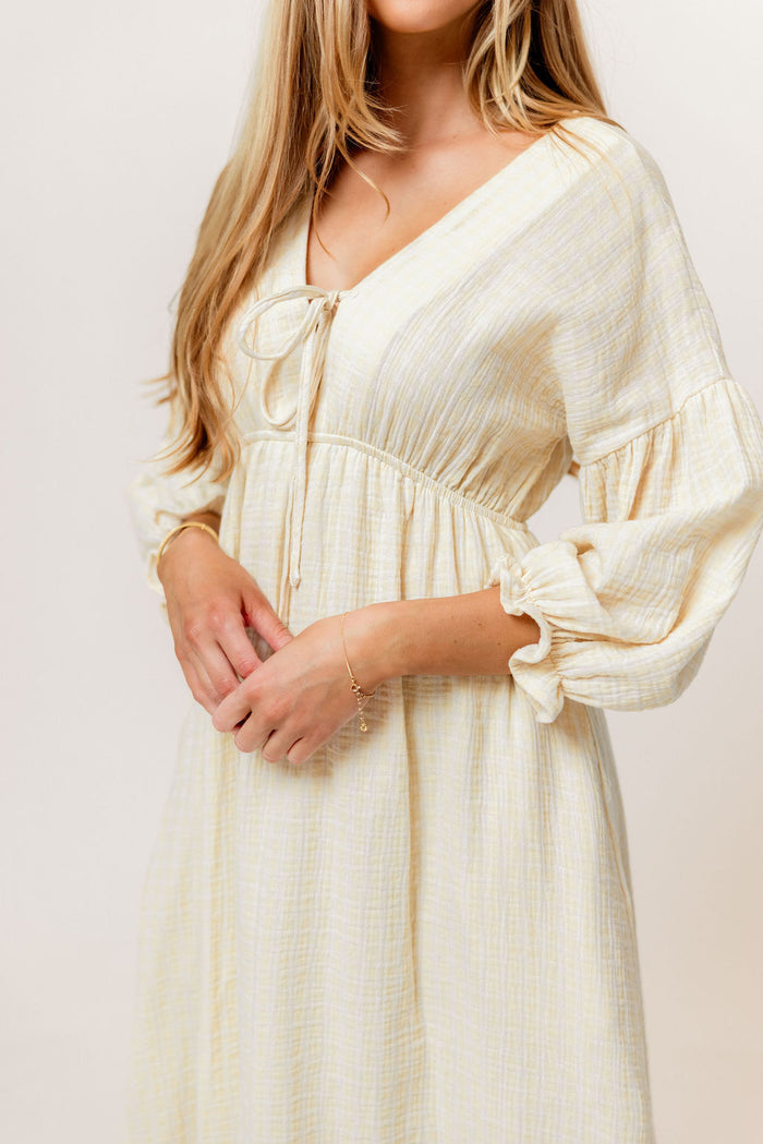 Hunter 100% Cotton Midi Dress in Custard Plaid (Lined) - Bump Friendly *Final Sale*