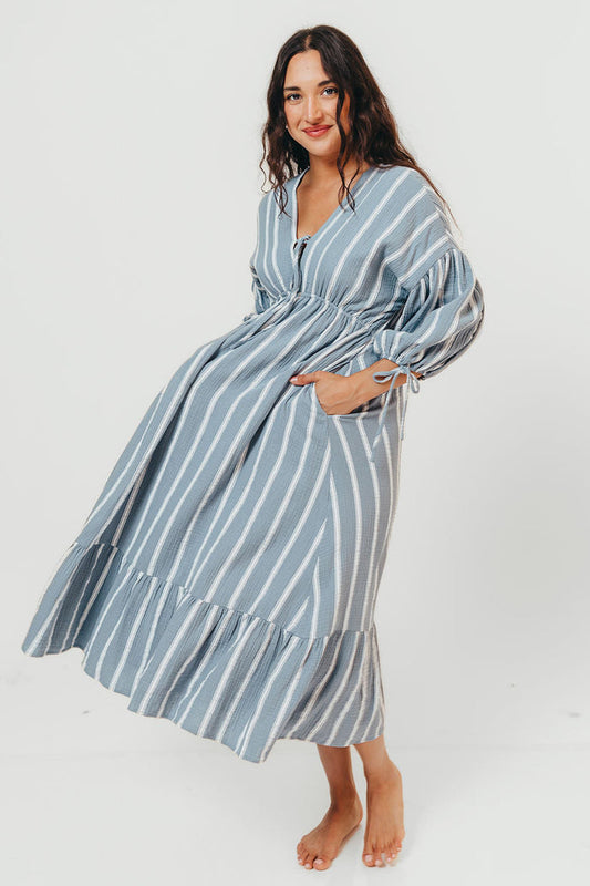 Hunter 100% Cotton Midi Dress in Dusty Blue - Bump Friendly & Inclusive Sizing