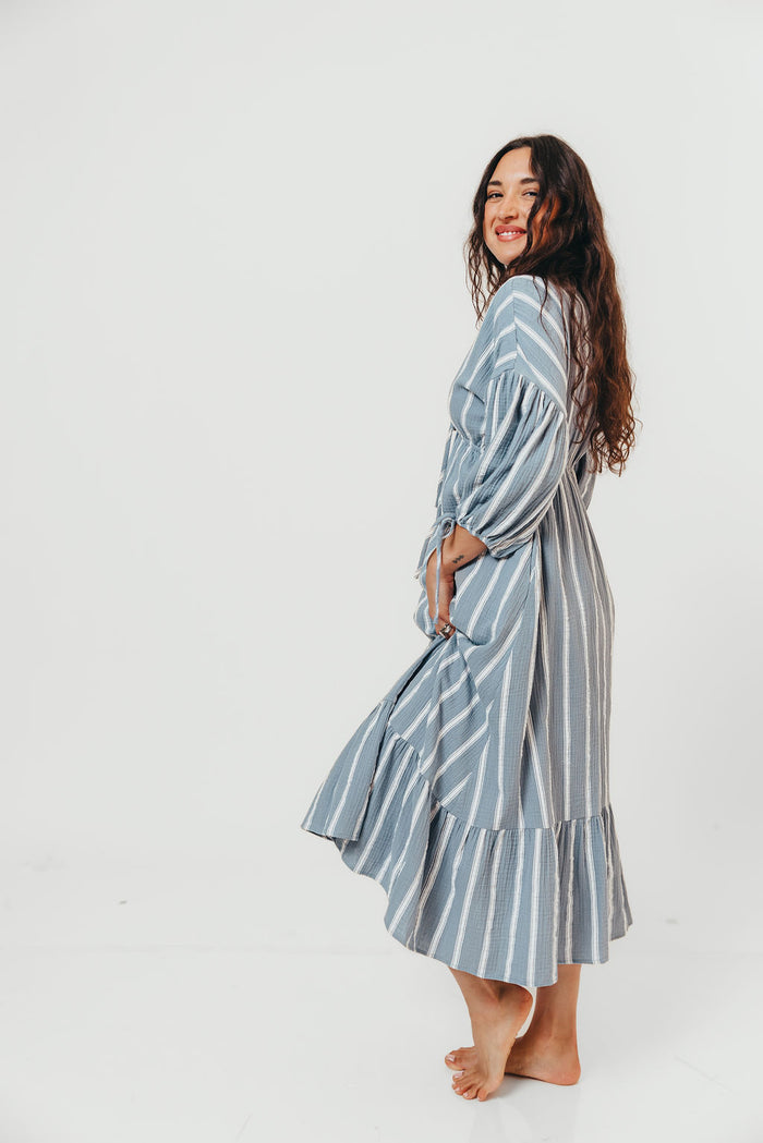 Hunter 100% Cotton Midi Dress in Dusty Blue - Bump Friendly & Inclusive Sizing