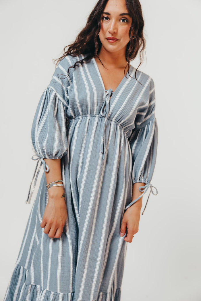 Hunter 100% Cotton Midi Dress in Dusty Blue - Bump Friendly & Inclusive Sizing