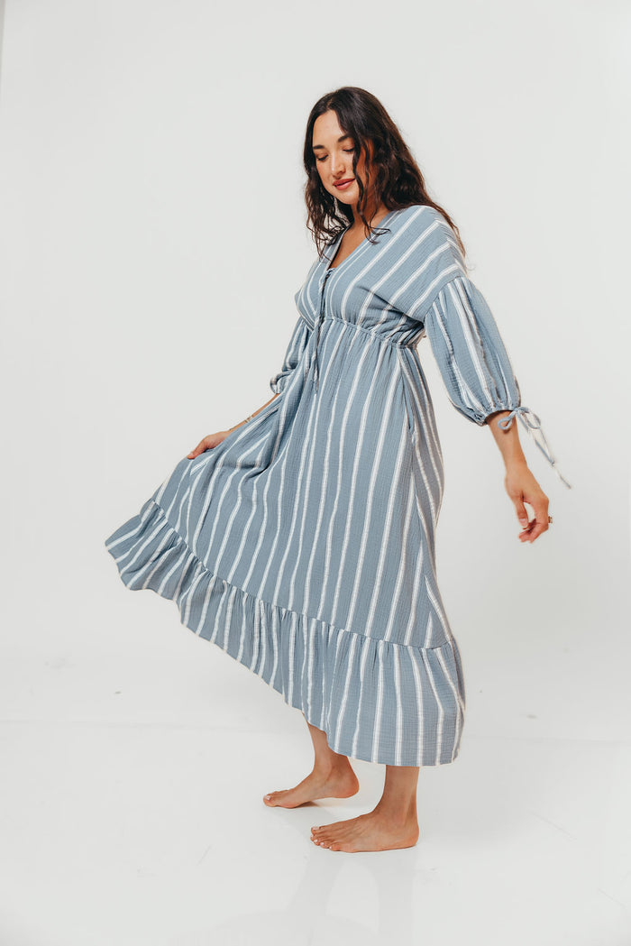 Hunter 100% Cotton Midi Dress in Dusty Blue - Bump Friendly & Inclusive Sizing