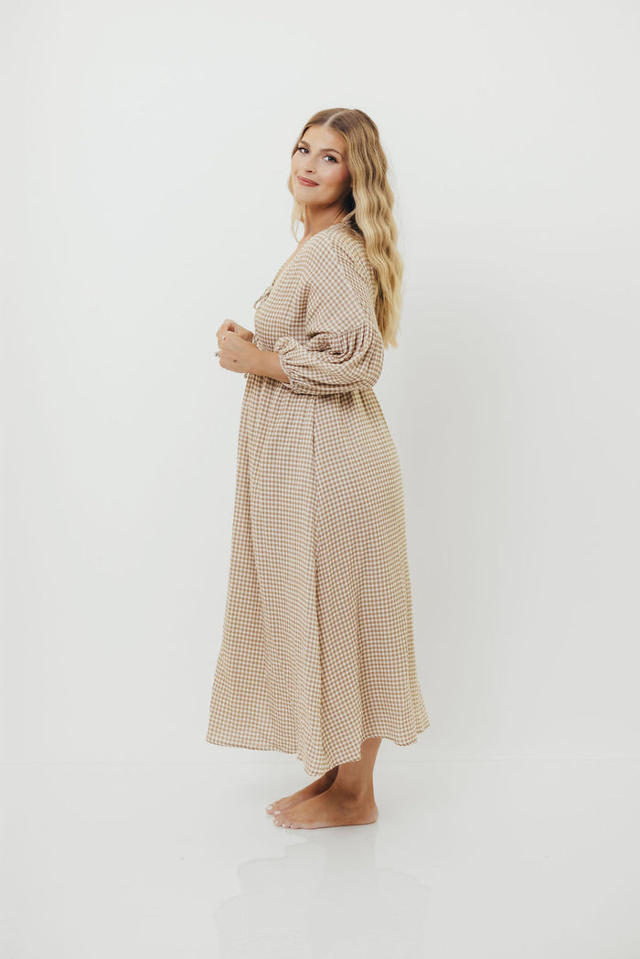 Hunter 100% Cotton Midi Dress in Natural Plaid - Bump Friendly