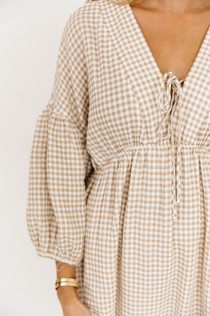 Hunter 100% Cotton Midi Dress in Natural Plaid - Bump Friendly