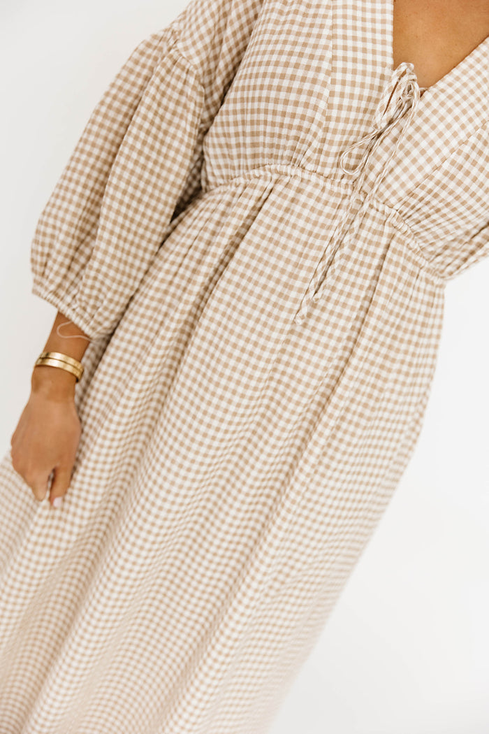 Hunter 100% Cotton Midi Dress in Natural Plaid - Bump Friendly