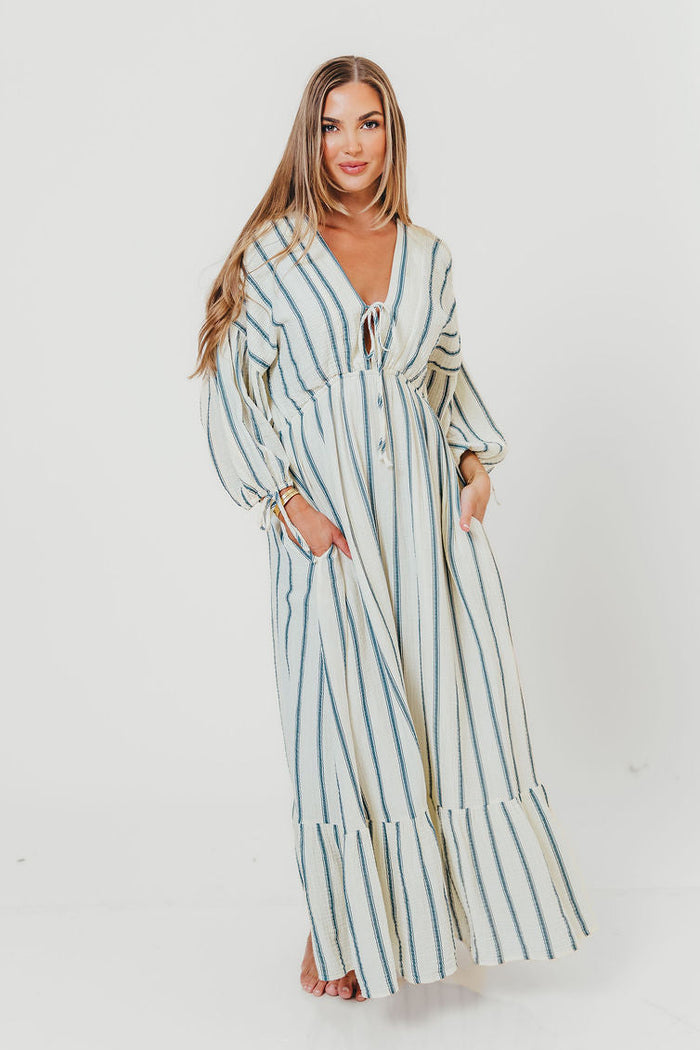 Hunter 100% Cotton Midi Dress in Navy Stripe - Bump Friendly & Inclusive Sizing