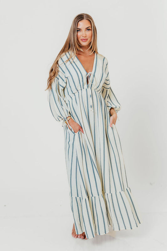 Hunter 100% Cotton Midi Dress in Navy Stripe - Bump Friendly & Inclusive Sizing