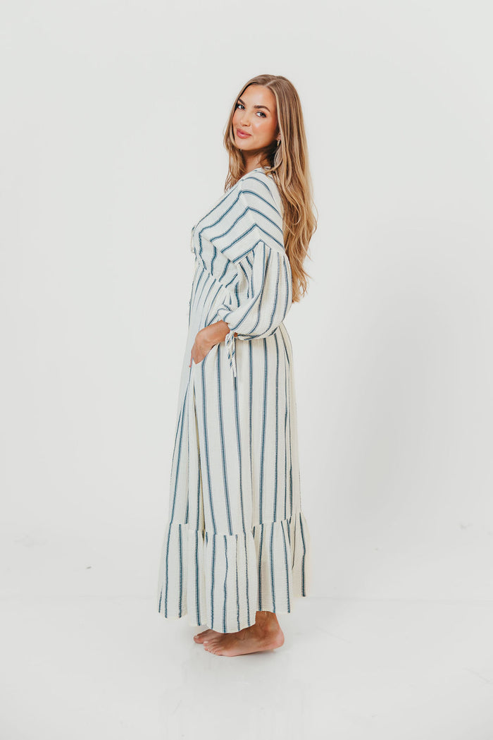 Hunter 100% Cotton Midi Dress in Navy Stripe - Bump Friendly & Inclusive Sizing