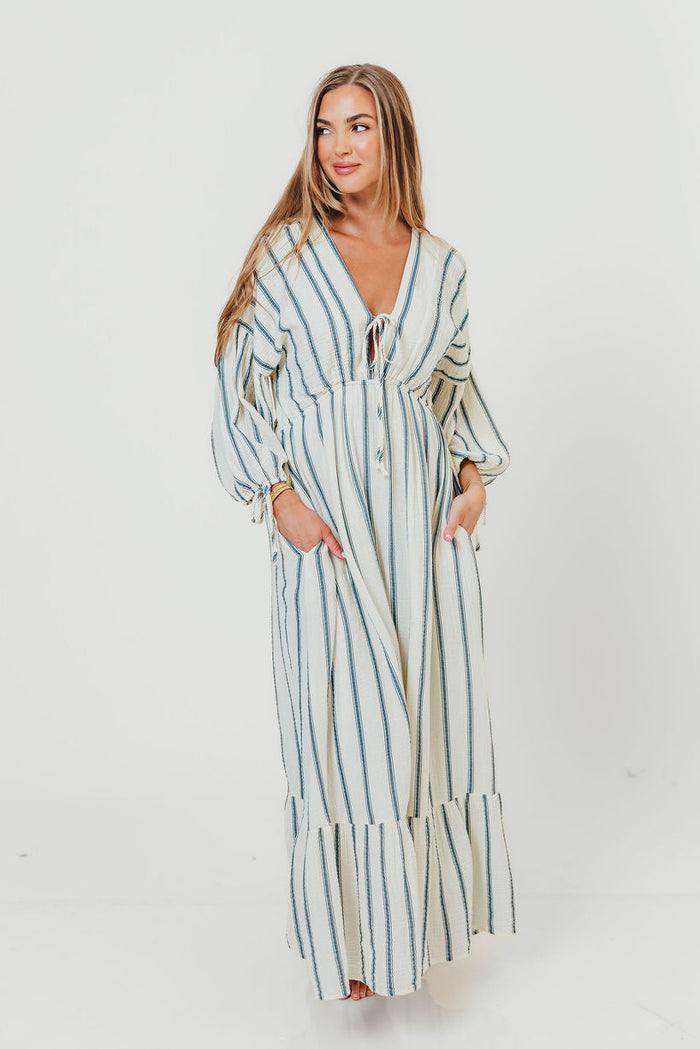 Hunter 100% Cotton Midi Dress in Navy Stripe - Bump Friendly & Inclusive Sizing