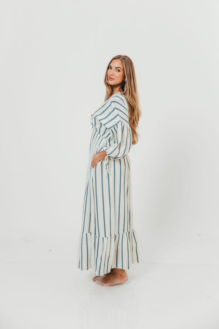 Hunter 100% Cotton Midi Dress in Navy Stripe - Bump Friendly & Inclusive Sizing