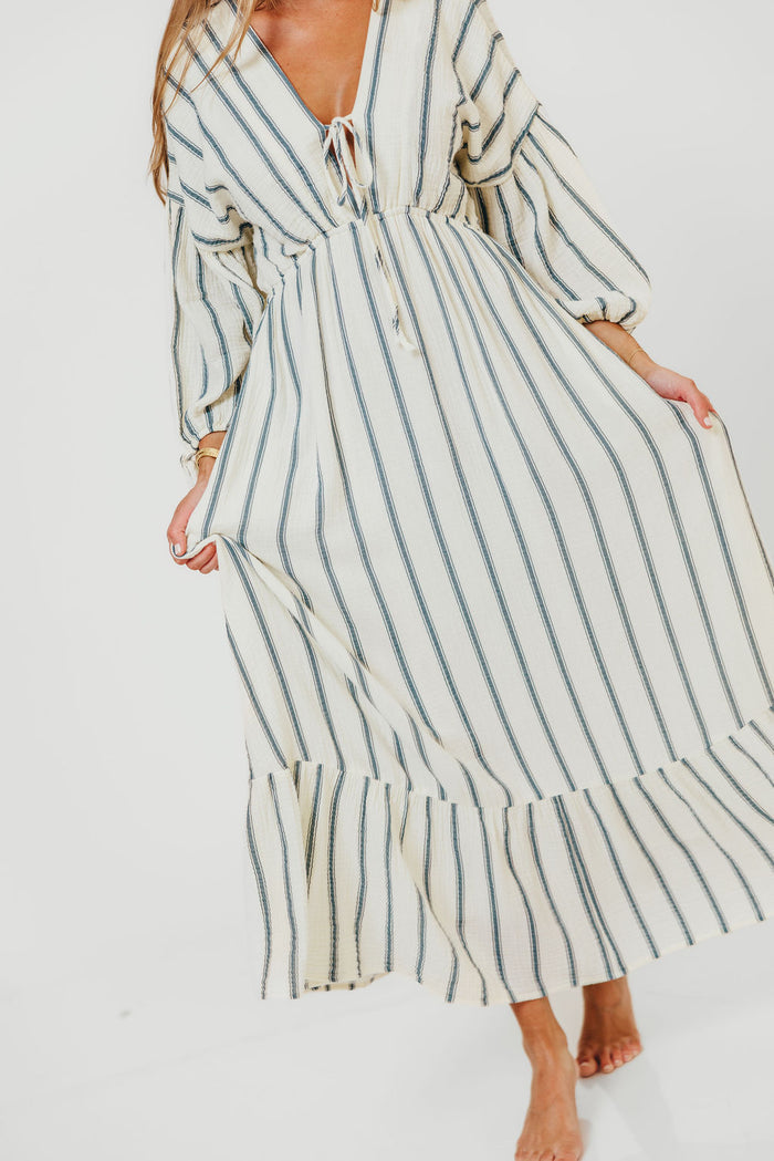 Hunter 100% Cotton Midi Dress in Navy Stripe - Bump Friendly & Inclusive Sizing