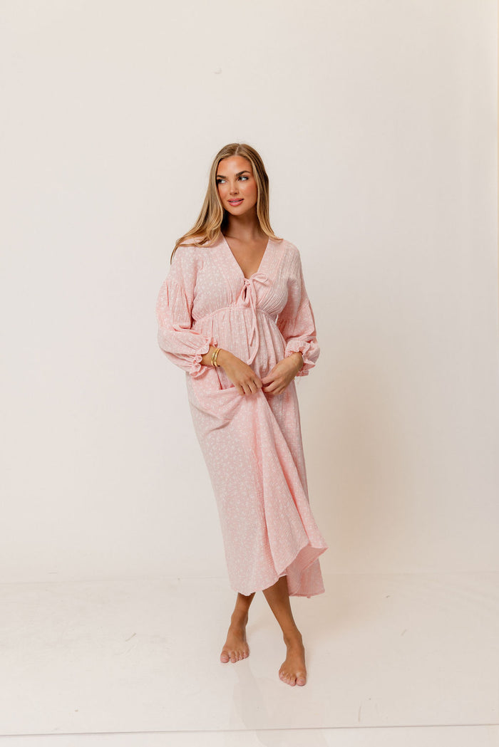 Hunter 100% Cotton Midi Dress in Pale Pink Foliage - Bump Friendly