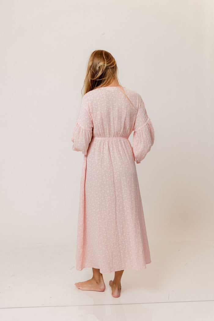 Hunter 100% Cotton Midi Dress in Pale Pink Foliage - Bump Friendly