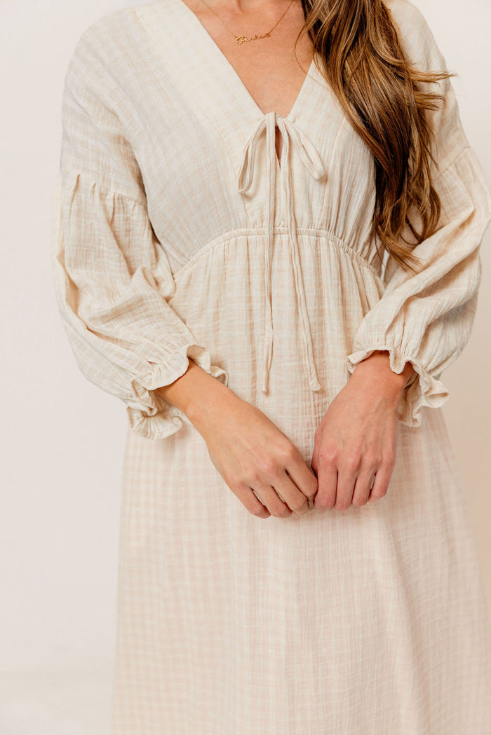 Hunter 100% Cotton Midi Dress in Pale Pink Plaid (Lined) - Bump Friendly