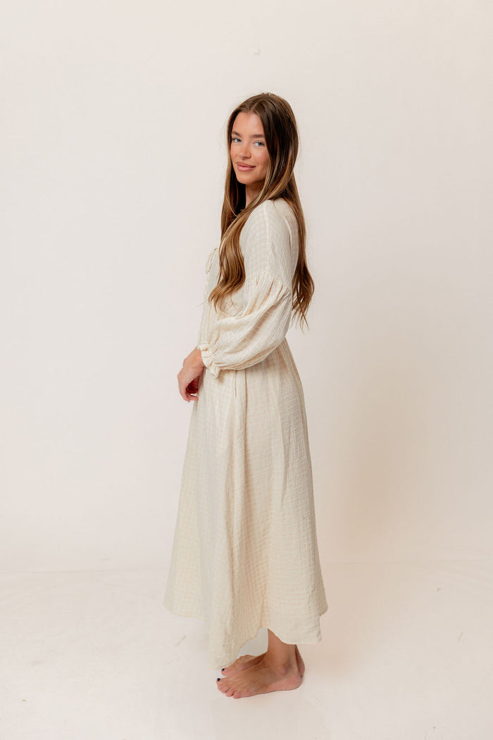 Hunter 100% Cotton Midi Dress in Pale Pink Plaid (Lined) - Bump Friendly