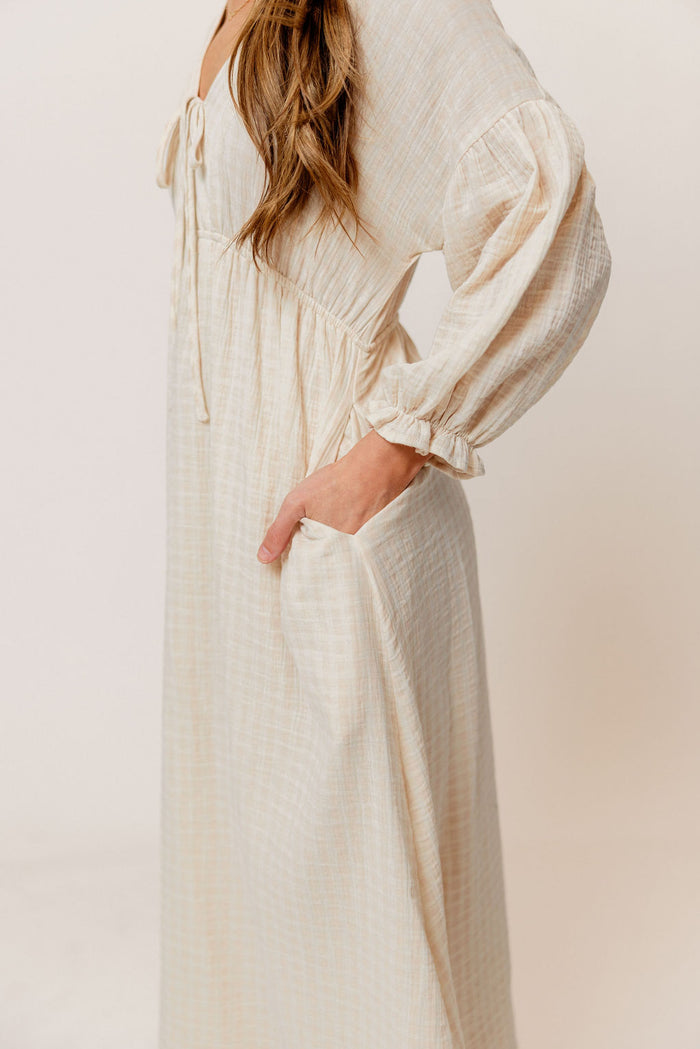 Hunter 100% Cotton Midi Dress in Pale Pink Plaid (Lined) - Bump Friendly