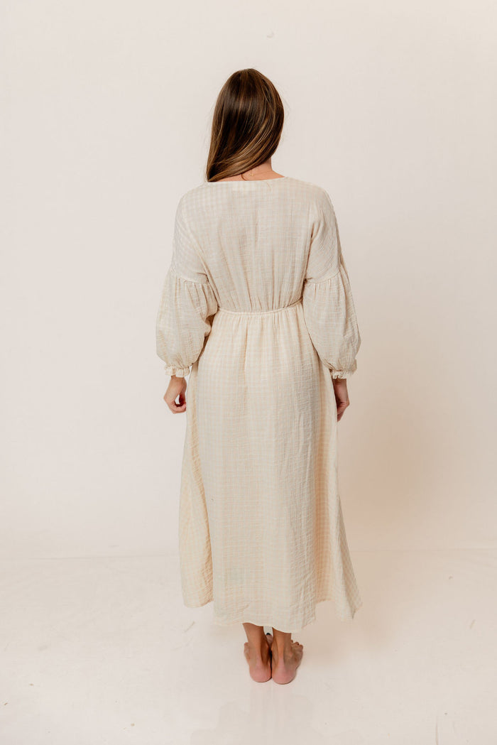 Hunter 100% Cotton Midi Dress in Pale Pink Plaid (Lined) - Bump Friendly