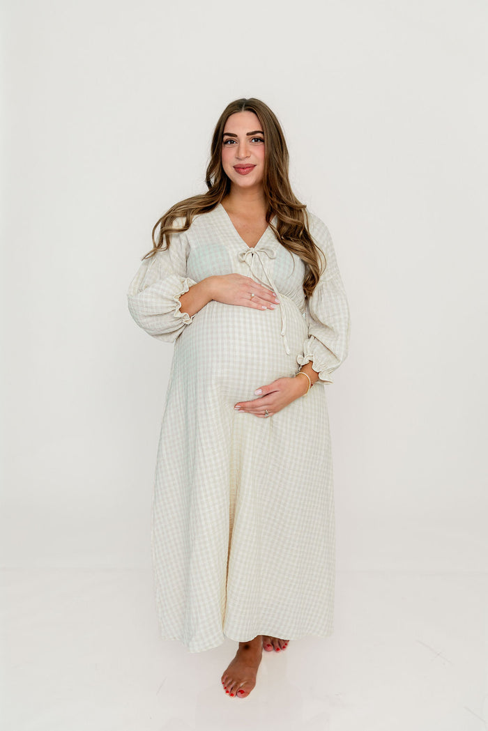 Hunter 100% Cotton Midi Dress in Pale Pink Plaid (Lined) - Bump Friendly