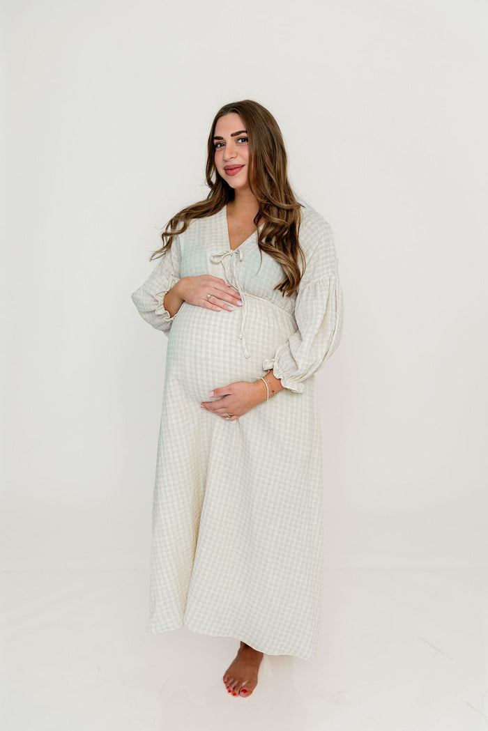 Hunter 100% Cotton Midi Dress in Pale Pink Plaid (Lined) - Bump Friendly