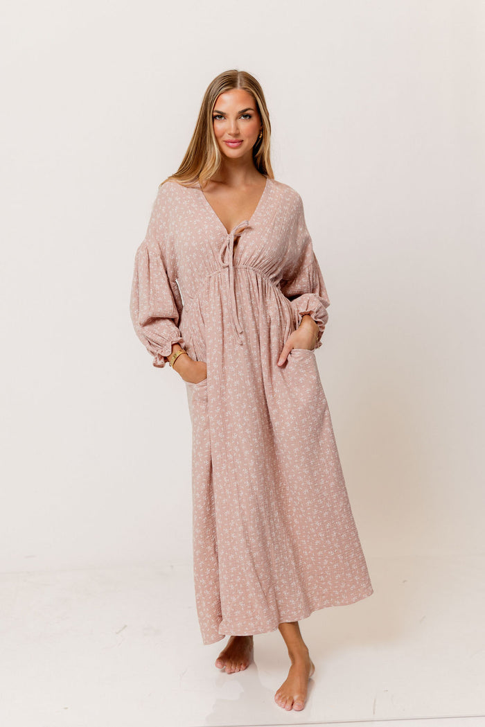 Hunter 100% Cotton Midi Dress in Rose Foliage - Bump Friendly