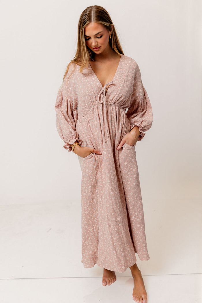Hunter 100% Cotton Midi Dress in Rose Foliage - Bump Friendly