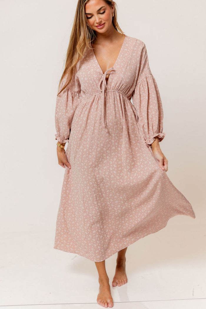 Hunter 100% Cotton Midi Dress in Rose Foliage - Bump Friendly